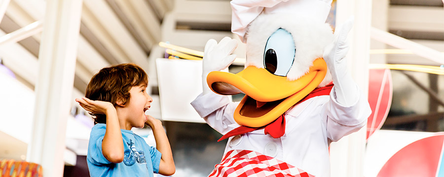 Young guest enjoys Character breakfast with Donald Duck