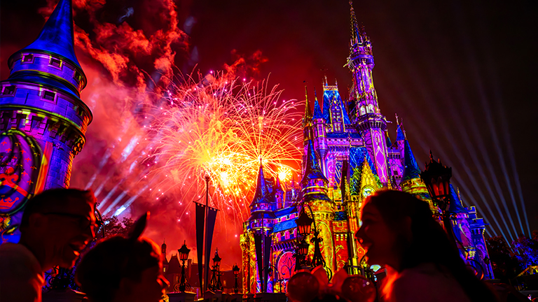 Spectacular fireworks display at Cinderella Castle